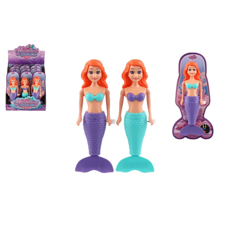 Teddies Morská panna svietiaca v tme do vody na natiahnutie na kľúč plast 18cm na karte 12ks v boxe