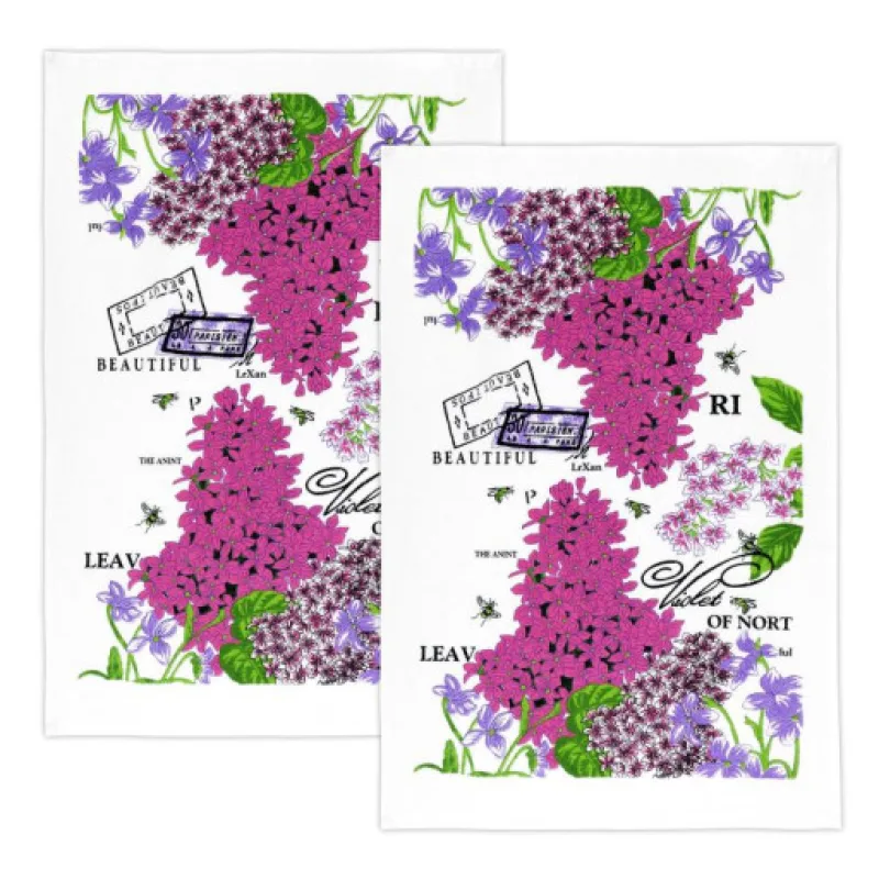 Bellatex Kuchyňské utěrky sada 2 kusů, fialky - 40x60 cm