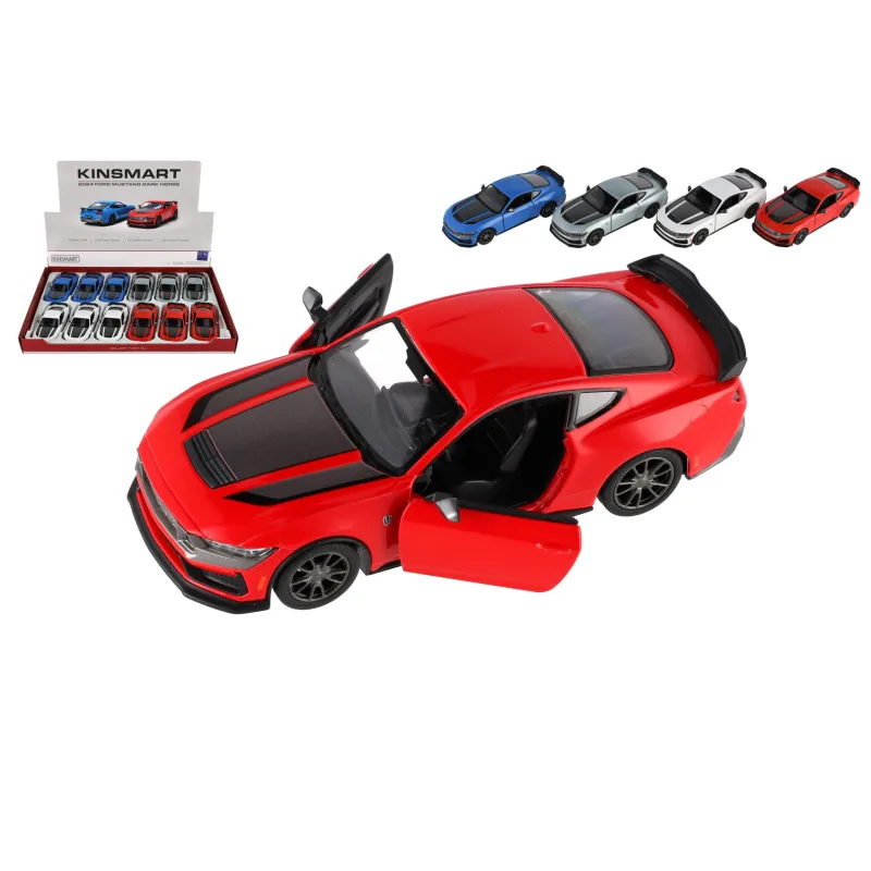 Teddies Auto Kinsmart 2024 Ford Mustang Dark Horse 1:38 kov/plast 12,5cm 4 farby na spätné natiahnutie