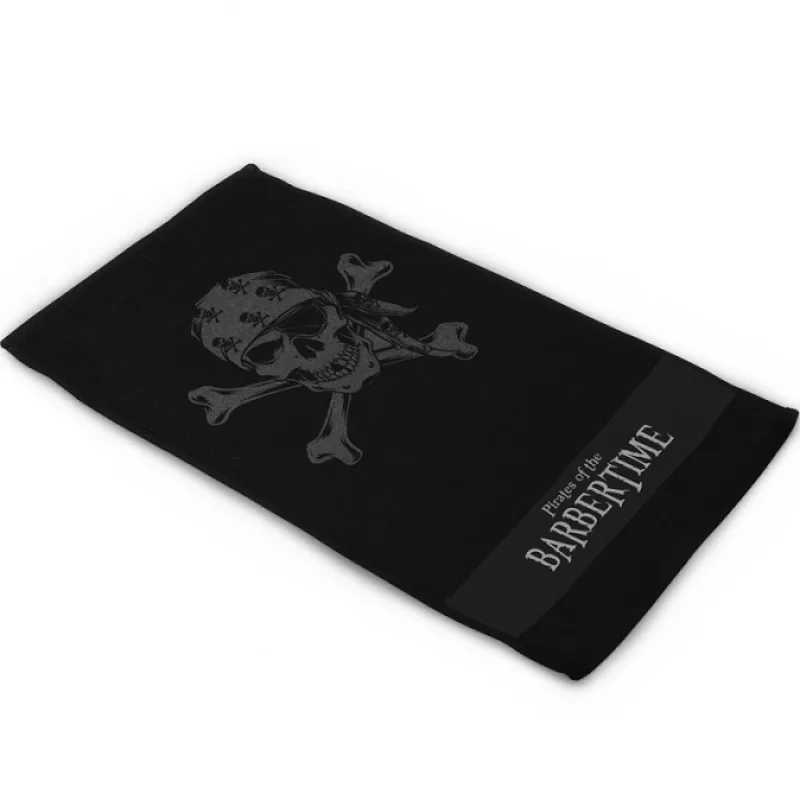 Pirates of the BARBERTIME BARBERTIME Black Towel - štýlový bavlnený uterák s pirátskym logom - čierny