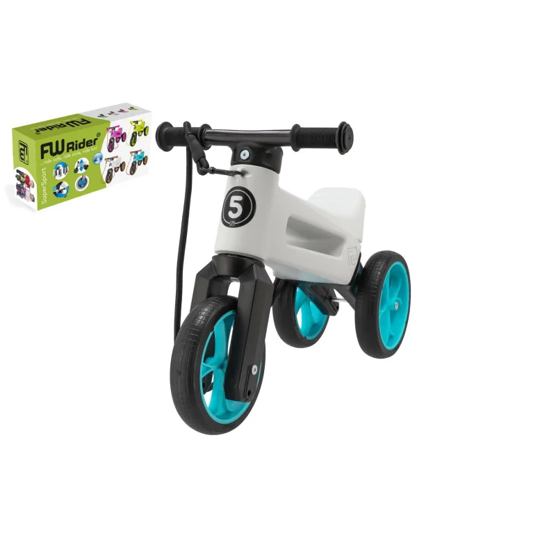 Funny Wheels Teddies Odrážadlo FUNNY WHEELS Rider SuperSport biele/tyrkysové 2v1+popruh,výš.sedlá28/30cm nos.25kg