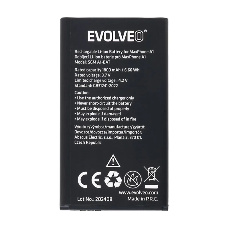 EVOLVEO orig. baterie 1800 mAh pro MaxPhone A1, StrongPhone Q1/Z4/W4 SGM-A1-BAT