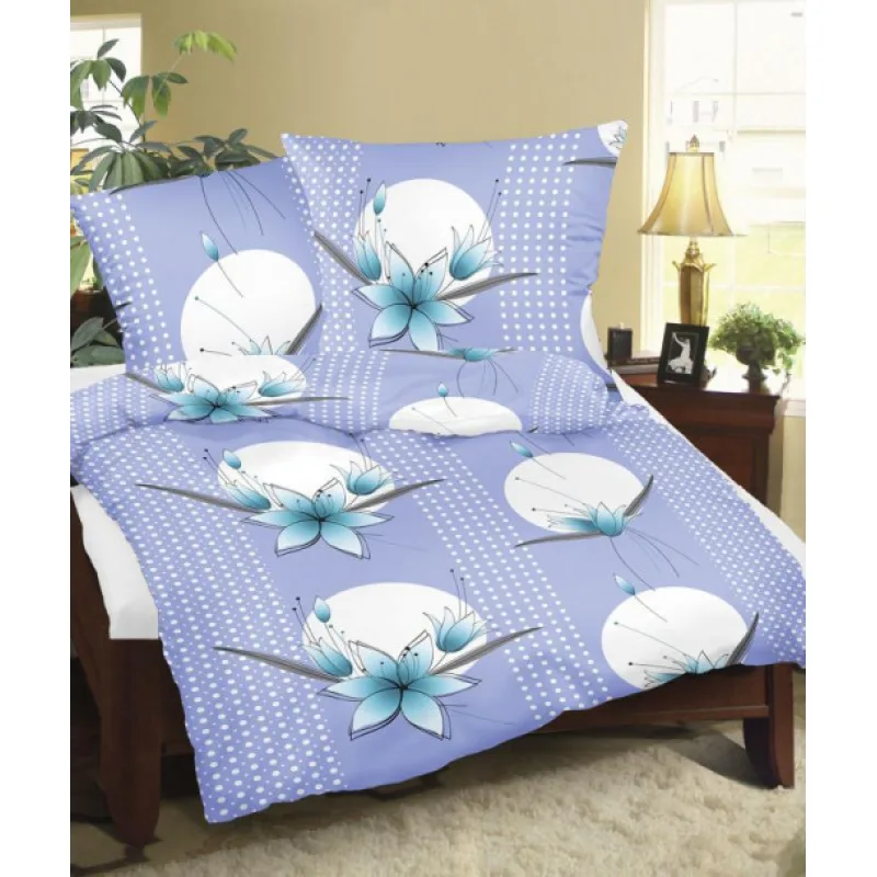 Bellatex Povlečení flanelové Modrá lilie, 140x200, 70x90 cm