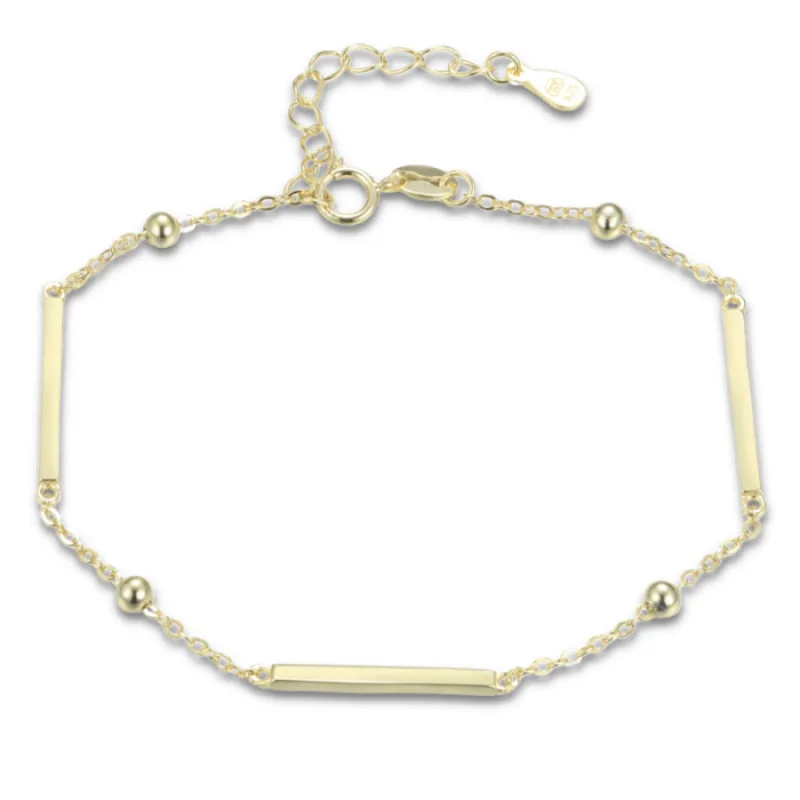 Pozlátený strieborný náramok s tyčinkami, guľôčkami a visiacou retiazkou MINET JMAS0303GB16