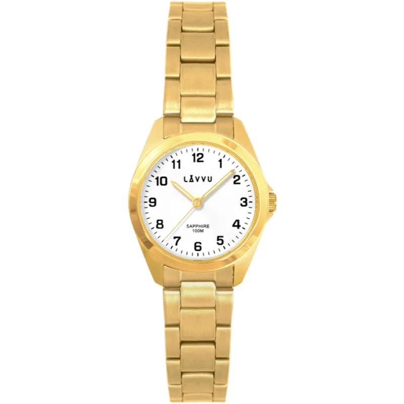 Zlaté dámske titánové hodinky Eina s vodotesnosťou 100M a zafírovým sklom LAVVU LWL5051