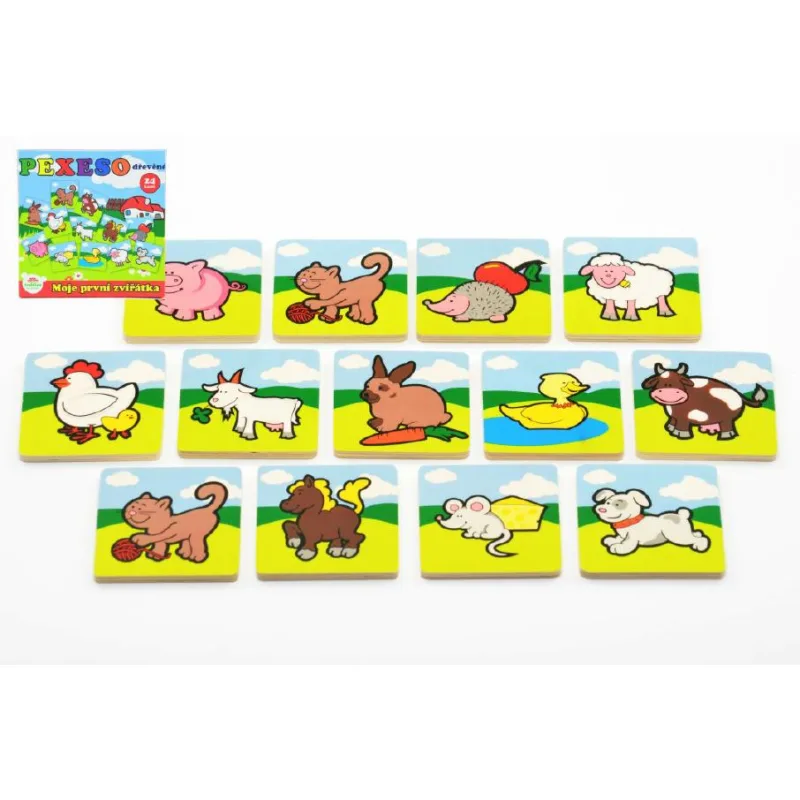 Teddies Pexeso Moje prvé zvieratká drevené 24 dielikov pre najmenších v krabičke 19,5x19,5x3,5cm 12m+