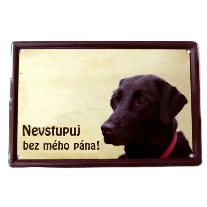 Plechová psí cedule, Flat coated retriever, Nevstupuj bez mého pána!
