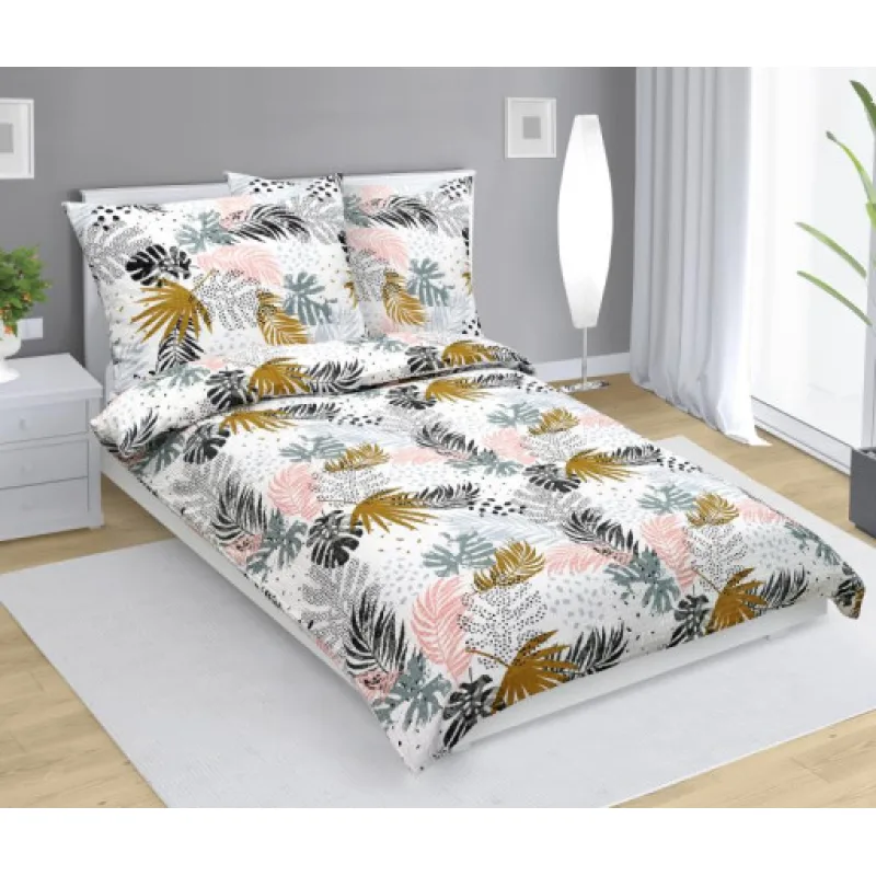 Bellatex Povlečení krepové, Barevná peříčka šedá, růžová, hnědá - 140x200, 70x90 cm