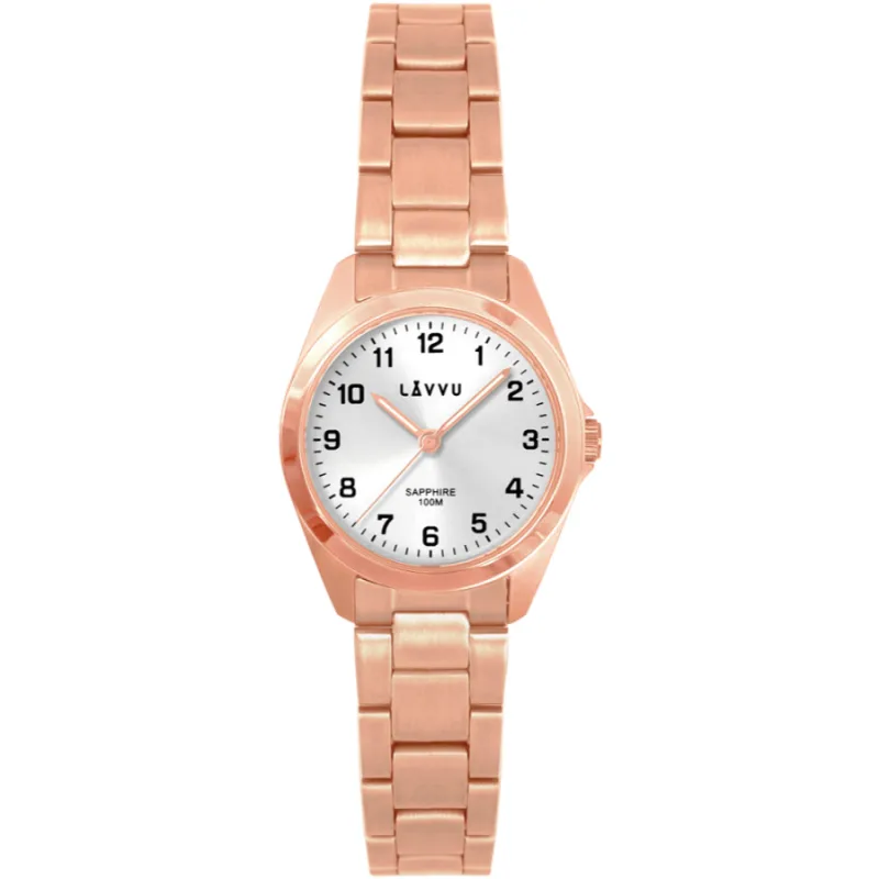 Rose gold dámske titánové hodinky Eina s vodotesnosťou 100M a zafírovým sklom LAVVU LWL5052