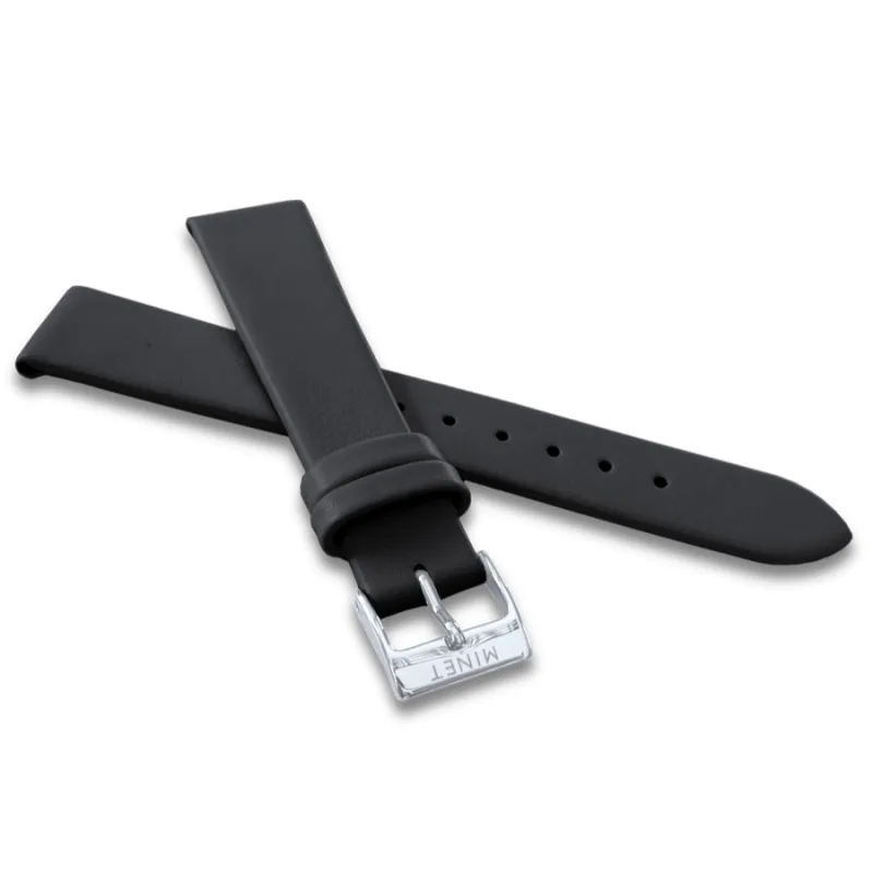 Čierny kožený remienok so striebornou prackou - 16 MINET MSLBS16