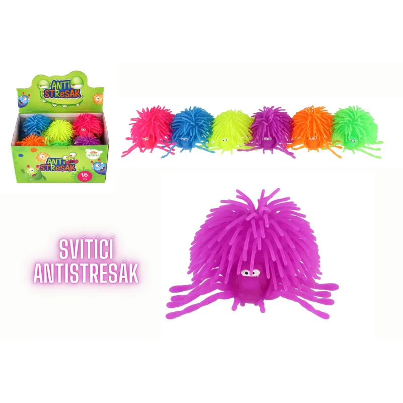 Teddies Loptička pavúk antistresová stláčacia silikónová 10cm na batérie so svetlom 6 farieb