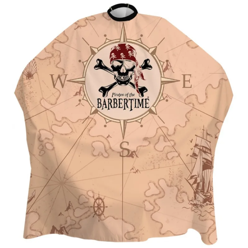 Pirates of the BARBERTIME BARBERTIME Crystal Barber Cape Mapped - barber plášť pirátska mapa - béžový