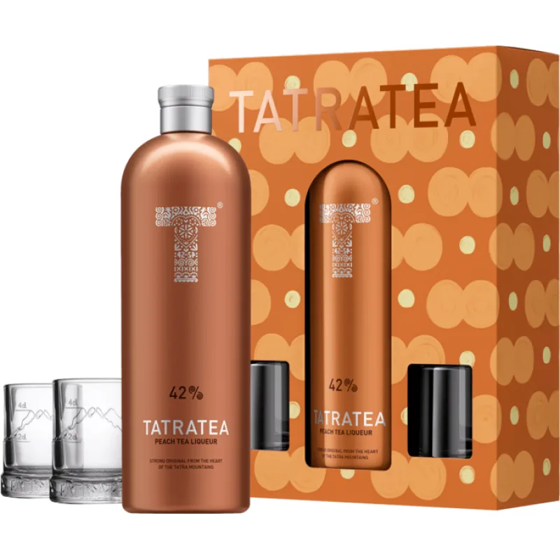 Tatratea PEACH 42 % 0,7 l (darčekové balenie 2 poháre)