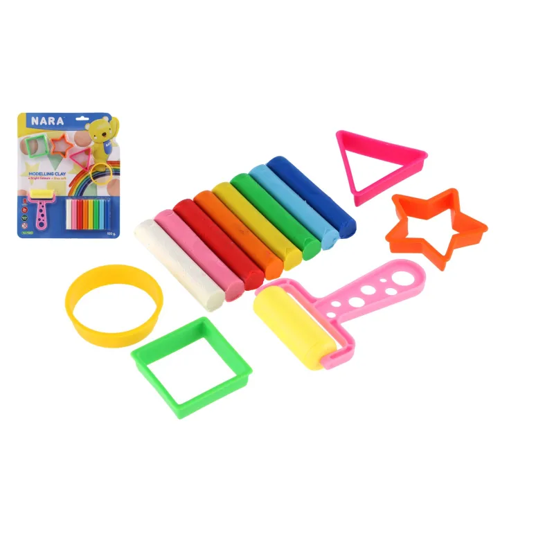 Teddies Modelína/Plastelína NARA 100g 8ks s vykrajovačkami 4ks s valčekom na karte 23x28x2cm