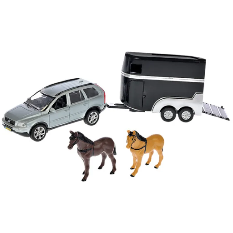 Kids Globe Traffic Volvo XC90 na zpětný chod s přívěsem pro koně, 26cm
