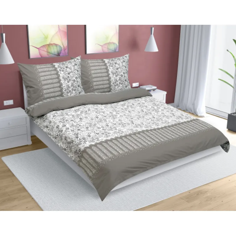 Bellatex Povlečení bavlna, Louka šedá, bílá - 140x200, 70x90 cm