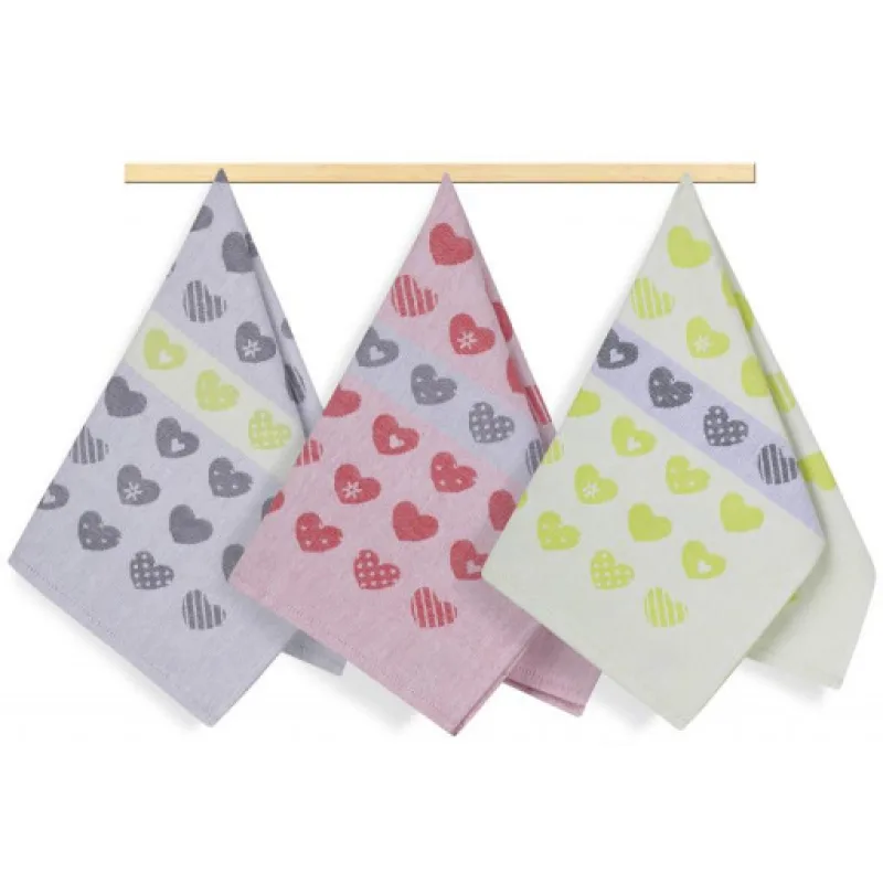 Bellatex Kuchyňské utěrky sada 3 kusů - srdíčka - 50x70 cm