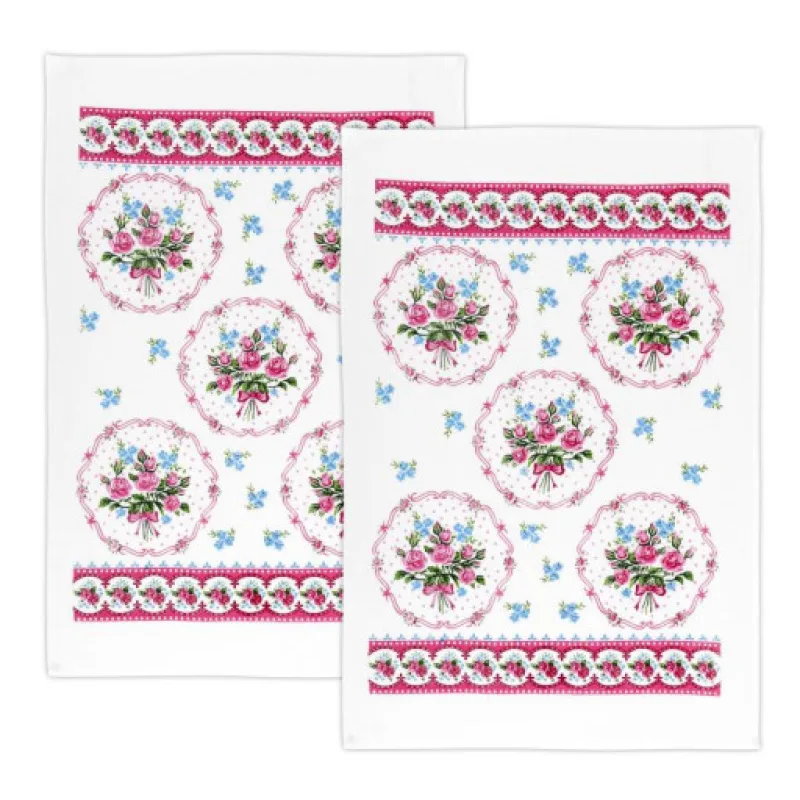 Bellatex Kuchyňské utěrky, sada 2 kusů - Květina růžová, modrá - 40x60 cm