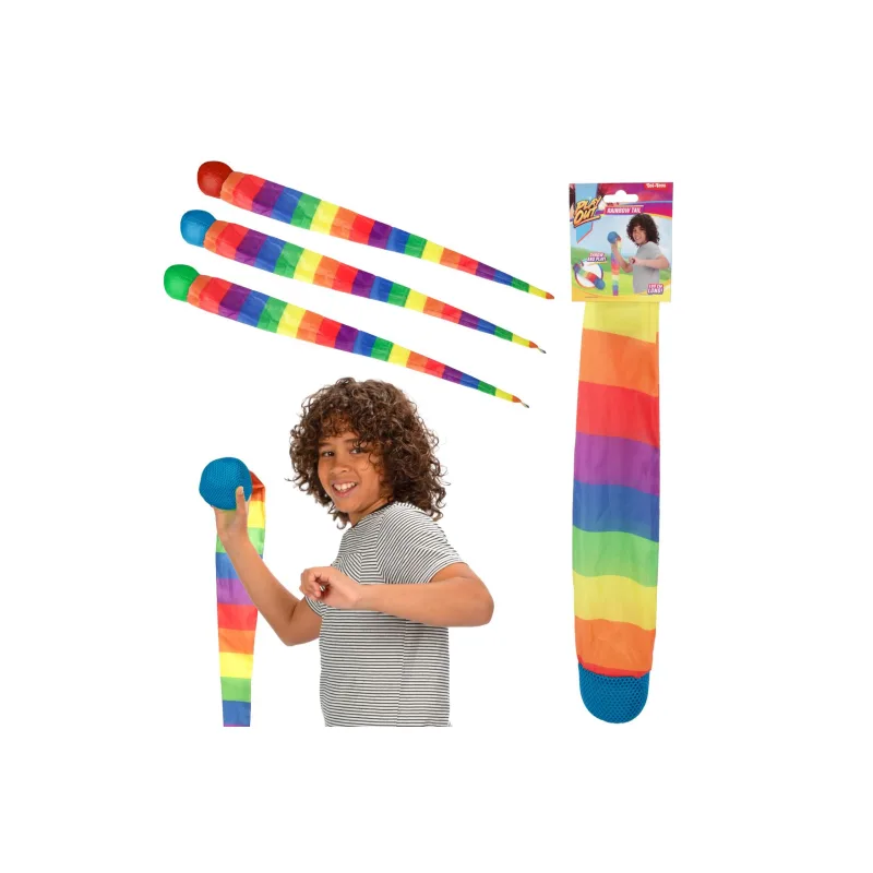 Teddies Loptička mäkká s dlhým chvostíkom látka 100cm dúhová na karte