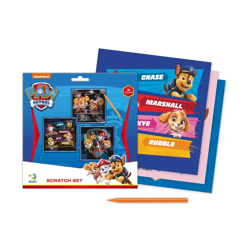 DODO Škrabací obrázok 3ks farebný Labková patrola/Paw Patrol 20x20cm na karte