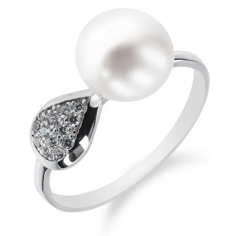 Strieborný prsteň s perlou a zirkónmi MEUCCI SP32R
