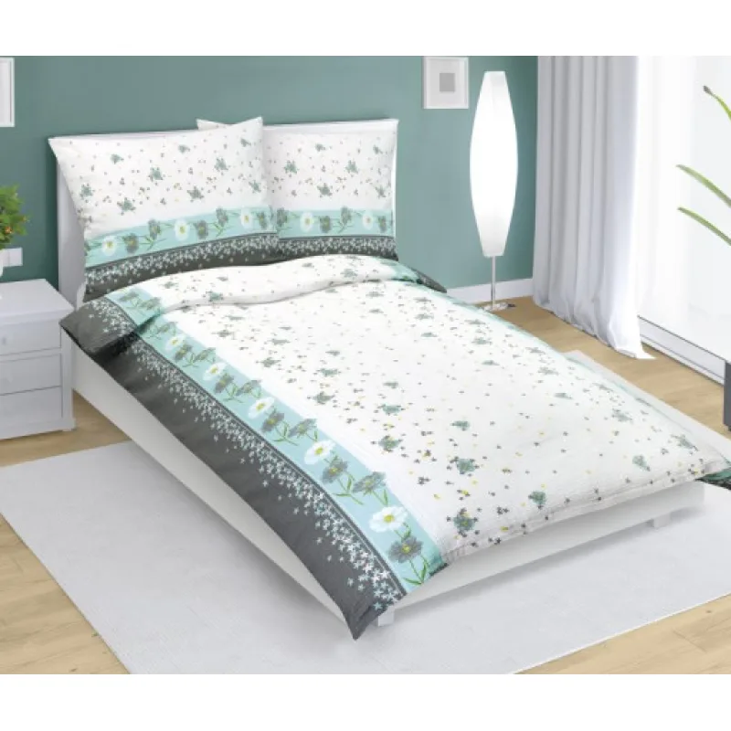 Bellatex Povlečení krepové Tyrkysový květ s pruhem, 140x200, 70x90 cm