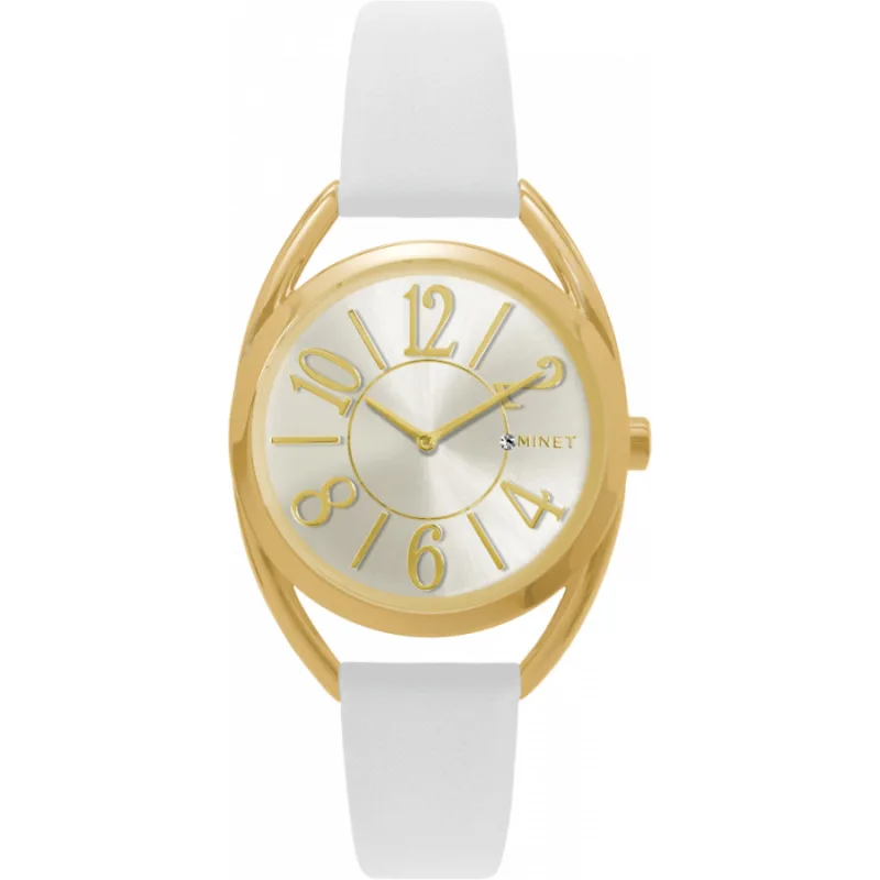 Bielo-zlaté dámske hodinky s číslami Icon White Charm MINET MWL5089