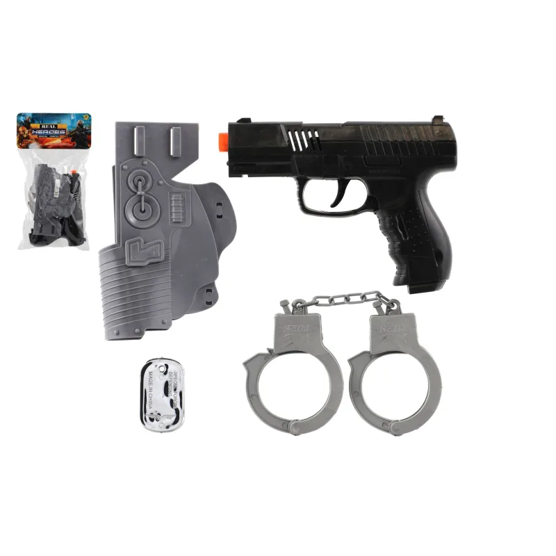 Teddies Vojenská sada 4ks plast pištoľ na zotrvačník s doplnkami na karte 16,5x30cm