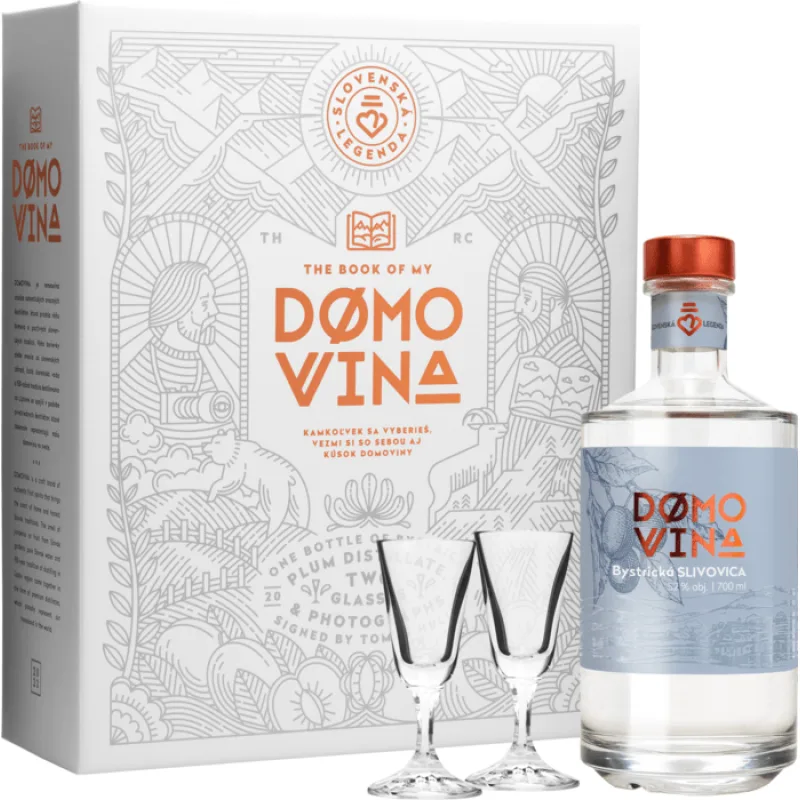 Domovina Bystrická Slivovica 52% 0,7 l (darčekové balenie 2 poháre)