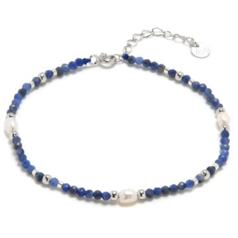 Strieborný náramok s perličkami a sodalitom AURA XBA34/2