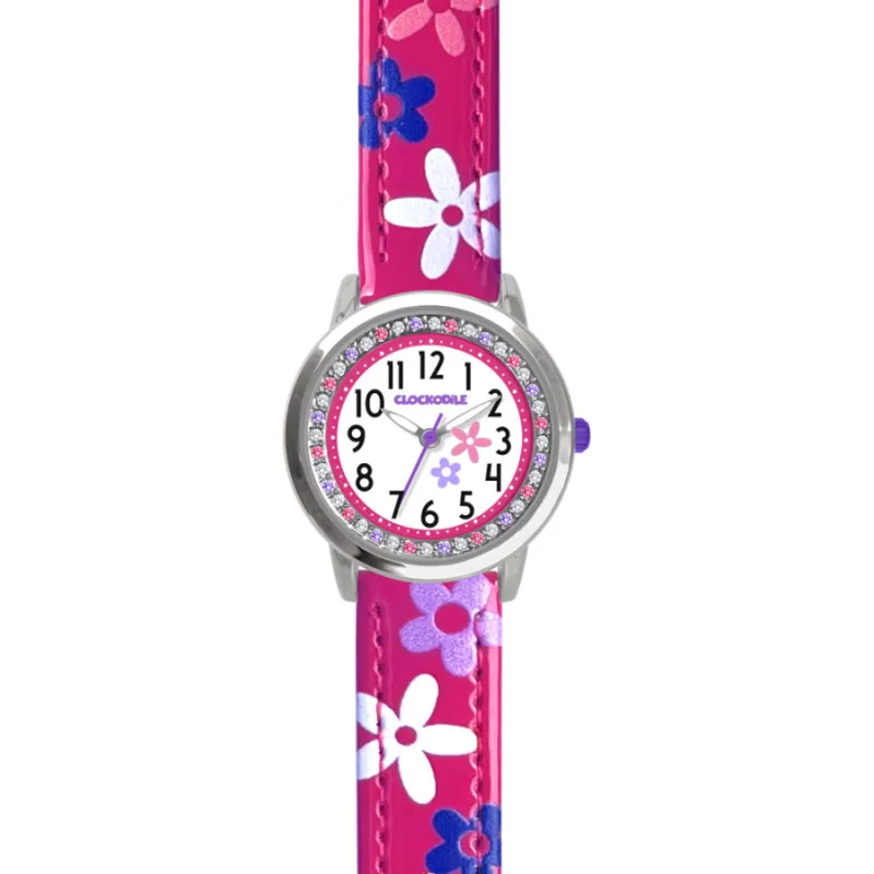 Ružové dievčenské hodinky s kameňmi a kvetmi CLOCKODILE CWG5203