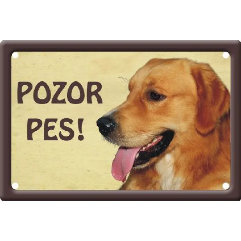 Plechová psí cedule, Zlatý retrívr, Pozor pes