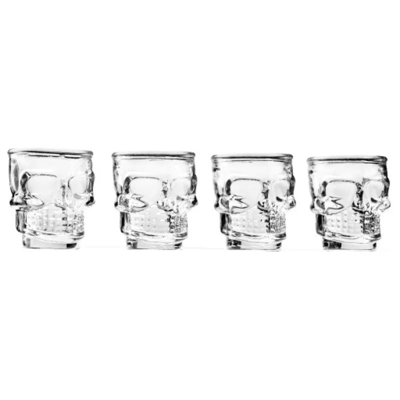 Sada 4 panáků ve tvaru lebky, 60 ml.