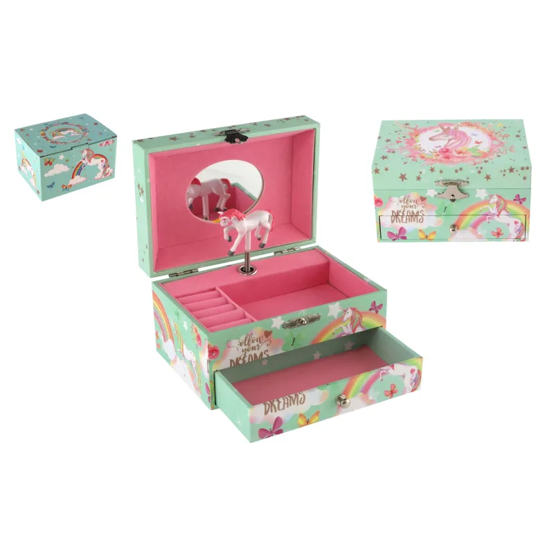 Teddies Hracia skrinka šperkovnica Jednorožec naťahovacia v krabičke 16x10x12cm