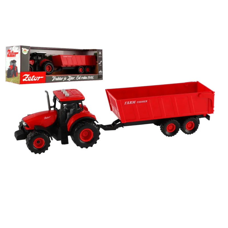 Teddies Traktor Zetor s vlečkou plast 36cm na zotrvačník na bat. so svetlom so zvukom v krabici 39x13x13cm