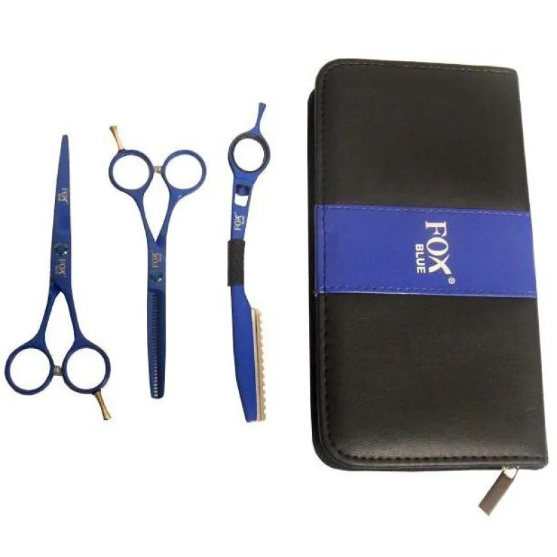 FOX COLOR KIT Set Blue - kadernícke nožnice 5,5 + efilačné nožnice 5,5 + britva