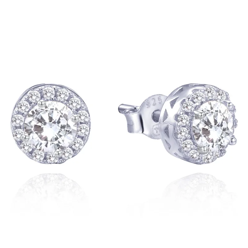 Elegantné strieborné náušnice s bielymi zirkónmi MINET JMAS0268SE00