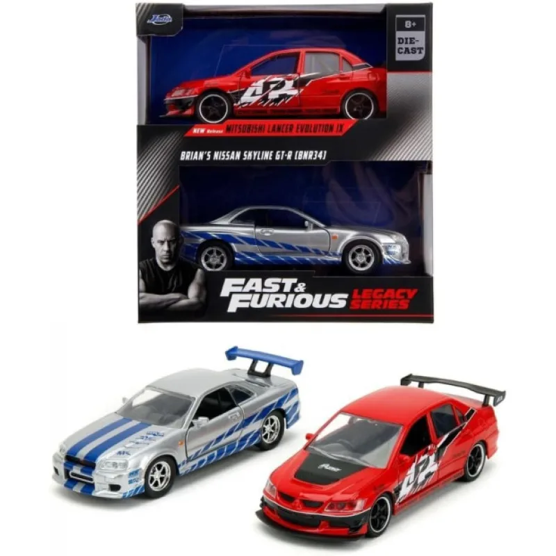 Rychle a zběsile Twin Pack 2006 Mitsubishi Lancer Evo IX, Brianův Nissan Skyline GTR R34, 1:32