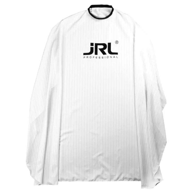 JRL Professional Classic Styling Sape White - pruhovaná barber pláštenka - biela s logom JRL
