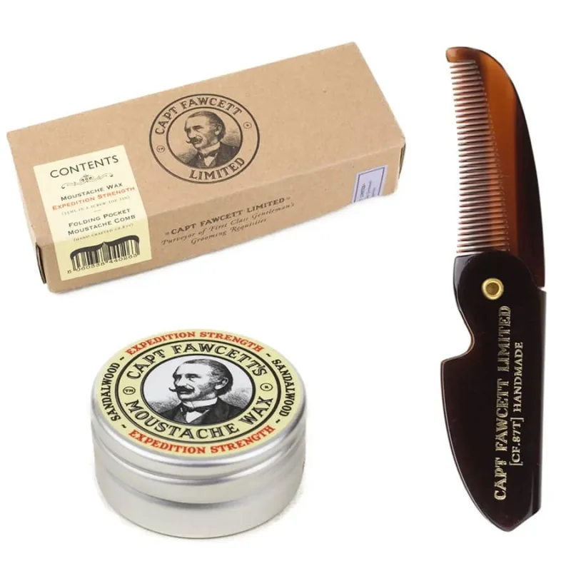 Darčeková sada CAPTAIN FAWCETT vosku a skladacieho hrebienku na fúzy Expedičná sila