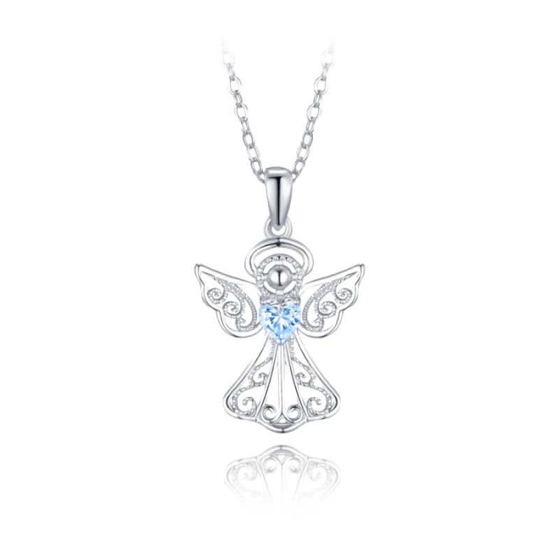 Strieborný náhrdelník anjel s modrým zirkónom MINET JMAN0599AN45