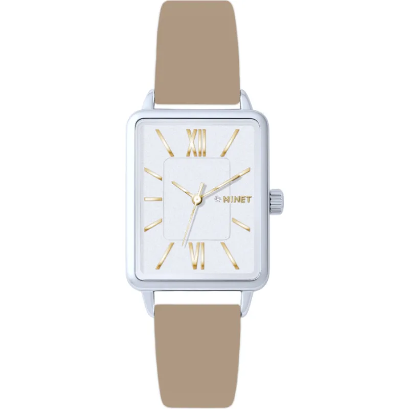 Strieborné dámske hodinky SIENA s béžovým koženým remienkom MINET MWL5417