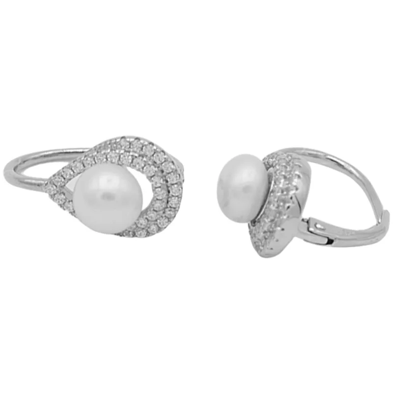 Strieborné náušnice s perlou a zirkónmi BENETO PAGUC3119P-W