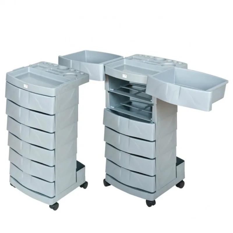 FOX Nábytok Artega - pojazdný plastový kadernícky pracovný vozík - strieborný