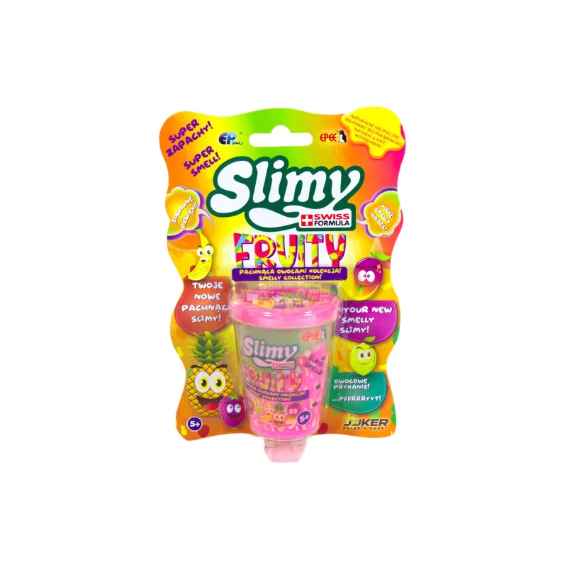 Sliz - hmota 100g v farbe ovocia 8cm 5 druhov v plastovej krabičke na karte 20ks v boxe