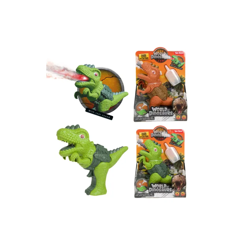 Teddies Dinosaurus pištoľ plast 13x16cm vypúšťajúca paru na batérie so svetlom, zvukom 2 farby