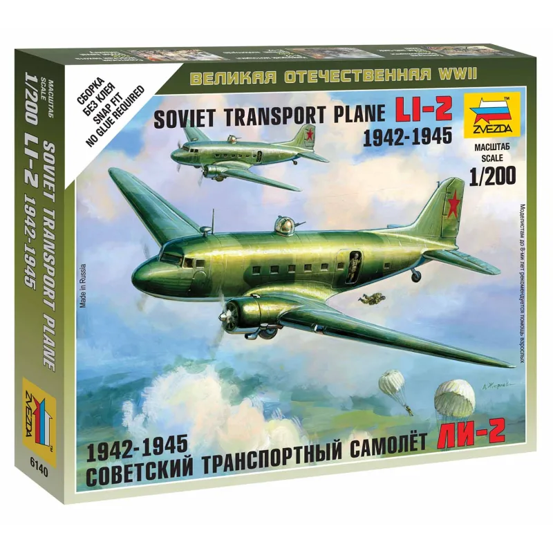 Zvezda Wargames (WWII) lietadlo 6140 - LI-2 Soviet Transport Plane (1:200)