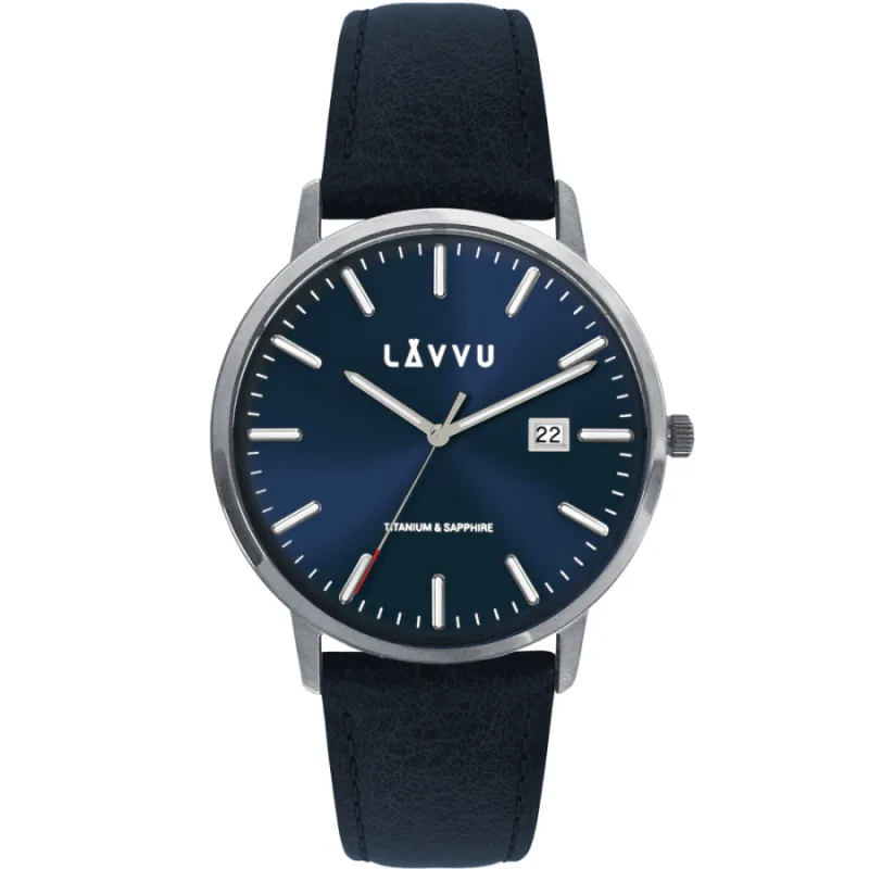 Modré zafírové sklo pánske hodinky Copenhagen Titanium Blue LAVVU LWM0262