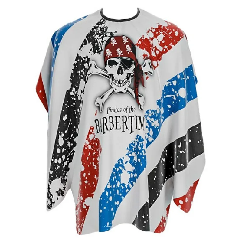 Pirates of the BARBERTIME BARBERTIME Barber Banded Cape - barber plášť s farebnými pruhmi a logom Barbertime