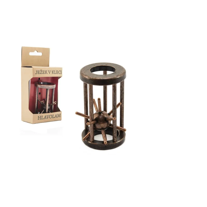 Teddies Hlavolam ježko v klietke kovový hnedý 4,5x7,5cm v krabičke 7,5x16x5cm